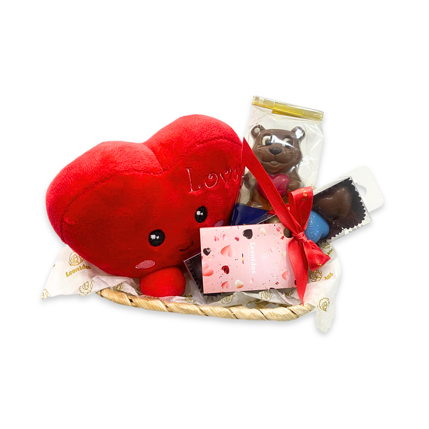 Cabaz Peluche Coração com Figura e 5 Bombons