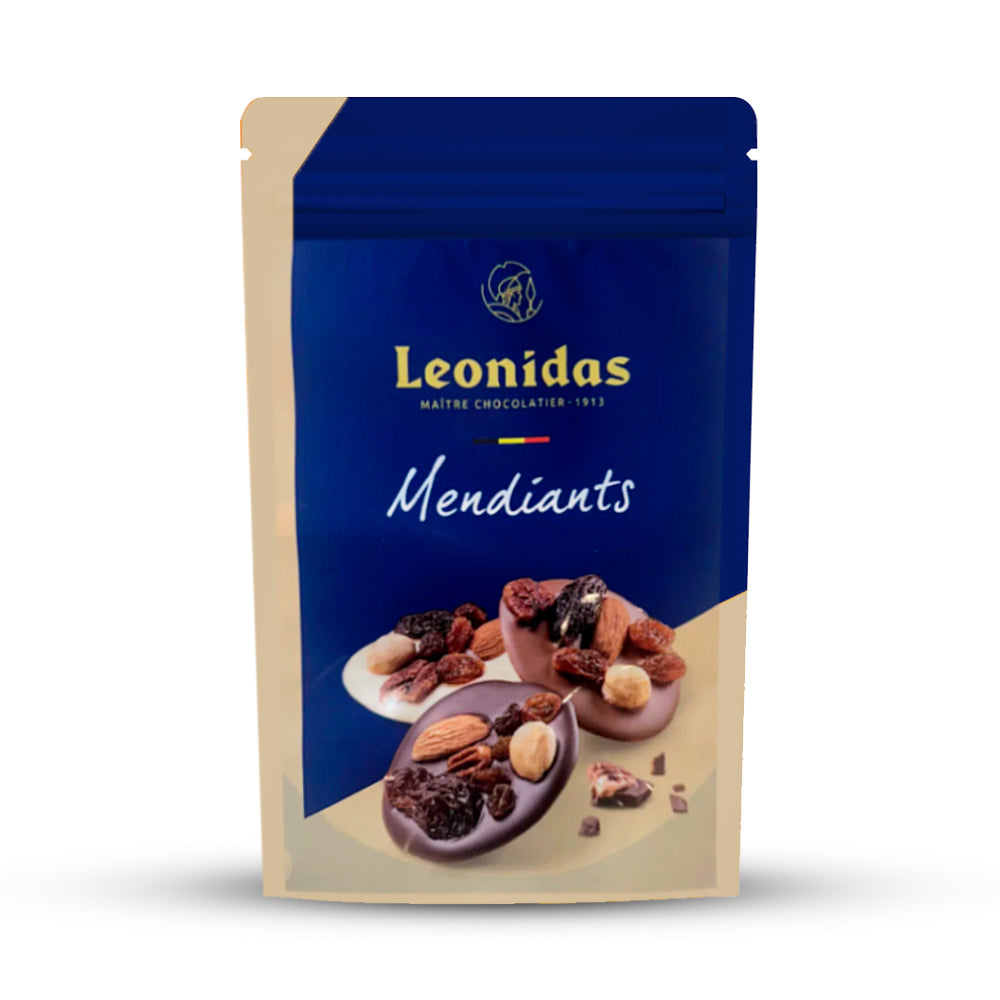 bolsa com chocolate mendiants de chocolate de leite, negro e branco com frutos secos