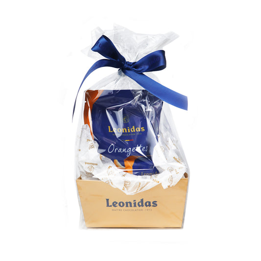Cabaz Mini Leonidas com bag de orangettes e snack de chocolate