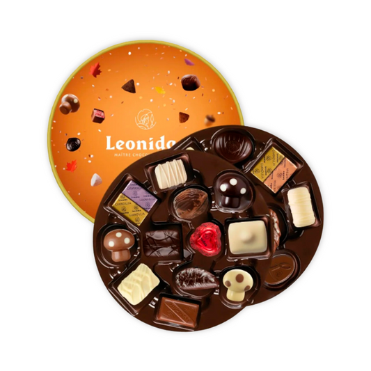 Caixa Dora Outono Leonidas com 24 bombons sortidos de chocolate belga