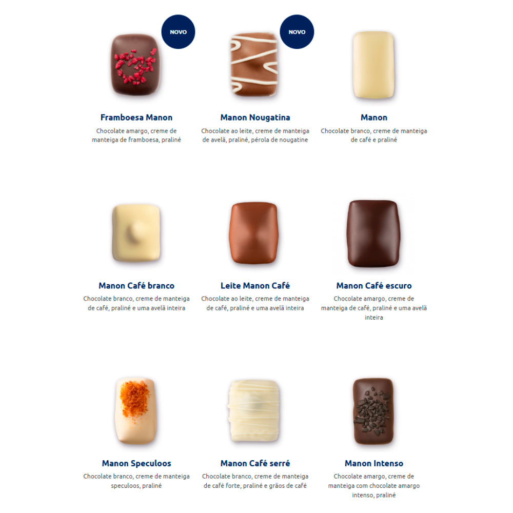 Sabores sortidos de 8 bombons Manon