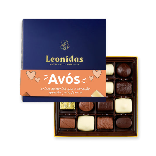 Box Zanzibar Dia dos Avós Leonidas com 16 bombons sortidos de chocolate belga