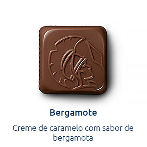 bombom bergamote de chocolate de leite e creme de caramelo com sabor a bergamota