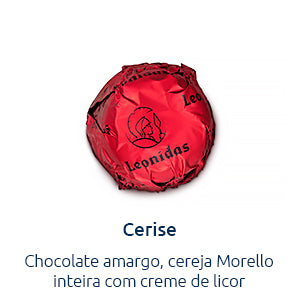 bombom cerise de chocolate negro com uma cereja morello inteira e creme de licor